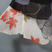Load image into Gallery viewer, 70s ARISTOS BLACK AND CREAM AUTUMNAL LEAF PRINT CHIFFON MAXI DRESS - XS