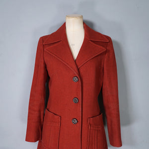 60s ITALIAN MADE DARK RUSSET RED FITTED WOOL JACKET WITH BIG LAPEL - S-M