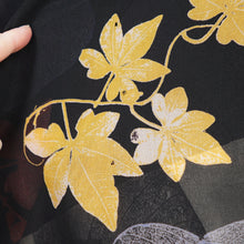 Load image into Gallery viewer, 70s ARISTOS BLACK AND CREAM AUTUMNAL LEAF PRINT CHIFFON MAXI DRESS - XS