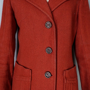 60s ITALIAN MADE DARK RUSSET RED FITTED WOOL JACKET WITH BIG LAPEL - S-M