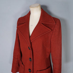 60s ITALIAN MADE DARK RUSSET RED FITTED WOOL JACKET WITH BIG LAPEL - S-M