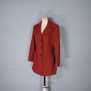 60s ITALIAN MADE DARK RUSSET RED FITTED WOOL JACKET WITH BIG LAPEL - S-M