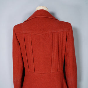 60s ITALIAN MADE DARK RUSSET RED FITTED WOOL JACKET WITH BIG LAPEL - S-M