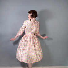 Load image into Gallery viewer, 50s PINK ORANGE GREEN WATERCOLOUR DOT PRINT SHIRT DRESS - S-M