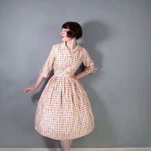 Load image into Gallery viewer, 50s PINK ORANGE GREEN WATERCOLOUR DOT PRINT SHIRT DRESS - S-M