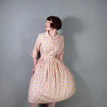 Load image into Gallery viewer, 50s PINK ORANGE GREEN WATERCOLOUR DOT PRINT SHIRT DRESS - S-M