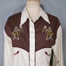 Load image into Gallery viewer, 80s WESTERN SHIRT WITH GOLD DANCING COUPLE EMBROIDERY - M