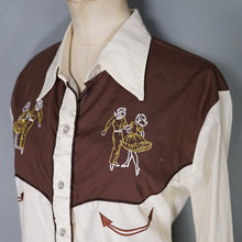 Load image into Gallery viewer, 80s WESTERN SHIRT WITH GOLD DANCING COUPLE EMBROIDERY - M
