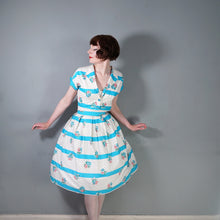 Load image into Gallery viewer, 50s 60s TURQUOISE AND WHITE FLORAL SKIRT AND BOLERO DRESS SET - S