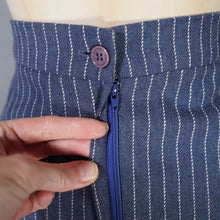 Load image into Gallery viewer, 70s DUSKY BLUE PINSTRIPE FITTED 3 PIECE SKIRT SUIT - S