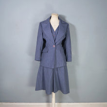Load image into Gallery viewer, 70s DUSKY BLUE PINSTRIPE FITTED 3 PIECE SKIRT SUIT - S