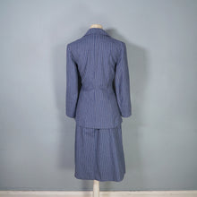 Load image into Gallery viewer, 70s DUSKY BLUE PINSTRIPE FITTED 3 PIECE SKIRT SUIT - S
