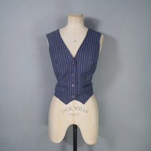 Load image into Gallery viewer, 70s DUSKY BLUE PINSTRIPE FITTED 3 PIECE SKIRT SUIT - S
