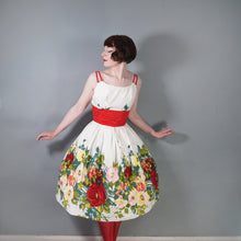 Load image into Gallery viewer, 50s JONATHAN LOGAN COLOURFUL FLORAL BORDER PRINT FULL SKIRED DRESS - M