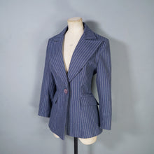 Load image into Gallery viewer, 70s DUSKY BLUE PINSTRIPE FITTED 3 PIECE SKIRT SUIT - S