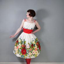 Load image into Gallery viewer, 50s JONATHAN LOGAN COLOURFUL FLORAL BORDER PRINT FULL SKIRED DRESS - M