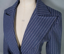 Load image into Gallery viewer, 70s DUSKY BLUE PINSTRIPE FITTED 3 PIECE SKIRT SUIT - S