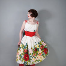 Load image into Gallery viewer, 50s JONATHAN LOGAN COLOURFUL FLORAL BORDER PRINT FULL SKIRED DRESS - M