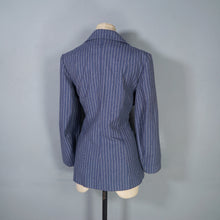 Load image into Gallery viewer, 70s DUSKY BLUE PINSTRIPE FITTED 3 PIECE SKIRT SUIT - S