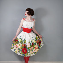 Load image into Gallery viewer, 50s JONATHAN LOGAN COLOURFUL FLORAL BORDER PRINT FULL SKIRED DRESS - M