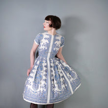 Load image into Gallery viewer, 50s 60s BLUE AND WHITE PAISLEY PRINT FULL SKIRTED COTTON DAY DRESS - XS