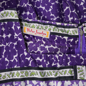 50s VICTOR JOSSELYN PURPLE PRINT FULL SKIRTED COTTON DAY DRESS - S