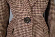 Load image into Gallery viewer, 70s DOES 40s BROWN HOUNDSTOOTH TWEED 2 PIECE SKIRT SUIT - S