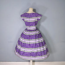 Load image into Gallery viewer, 50s VICTOR JOSSELYN PURPLE PRINT FULL SKIRTED COTTON DAY DRESS - S