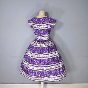50s VICTOR JOSSELYN PURPLE PRINT FULL SKIRTED COTTON DAY DRESS - S