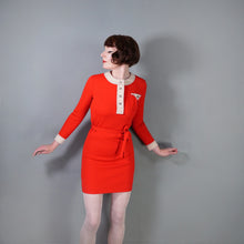 Load image into Gallery viewer, 60s PEGGY PAGE LONG SLEEVED THICK RED MOD DRESS WITH WHITE TRIMS - XS