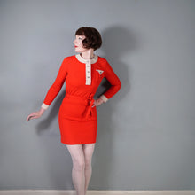 Load image into Gallery viewer, 60s PEGGY PAGE LONG SLEEVED THICK RED MOD DRESS WITH WHITE TRIMS - XS