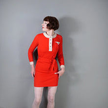Load image into Gallery viewer, 60s PEGGY PAGE LONG SLEEVED THICK RED MOD DRESS WITH WHITE TRIMS - XS