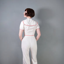 Load image into Gallery viewer, 70s "JERELL OF TEXAS" WHITE AND RED NAUTICAL SAILOR JUMPSUIT / OVERALLS - S