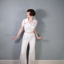 Load image into Gallery viewer, 70s "JERELL OF TEXAS" WHITE AND RED NAUTICAL SAILOR JUMPSUIT / OVERALLS - S