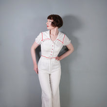 Load image into Gallery viewer, 70s "JERELL OF TEXAS" WHITE AND RED NAUTICAL SAILOR JUMPSUIT / OVERALLS - S