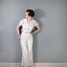 Load image into Gallery viewer, 70s "JERELL OF TEXAS" WHITE AND RED NAUTICAL SAILOR JUMPSUIT / OVERALLS - S