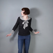 Load image into Gallery viewer, HANDKNITTED 20s style SCHIAPARELLI TROMP L'OEIL CRAVAT JUMPER IN CHARCOAL WOOL - S