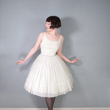 Load image into Gallery viewer, 50s 60s STRAPPY SHEER WHITE FULL SKIRTED PARTY DRESS WITH SEQUINS - XS