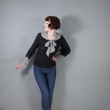 Load image into Gallery viewer, HANDKNITTED 20s style SCHIAPARELLI TROMP L'OEIL CRAVAT JUMPER IN CHARCOAL WOOL - S