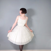 Load image into Gallery viewer, 50s 60s STRAPPY SHEER WHITE FULL SKIRTED PARTY DRESS WITH SEQUINS - XS