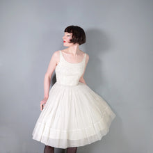 Load image into Gallery viewer, 50s 60s STRAPPY SHEER WHITE FULL SKIRTED PARTY DRESS WITH SEQUINS - XS