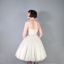 Load image into Gallery viewer, 50s 60s STRAPPY SHEER WHITE FULL SKIRTED PARTY DRESS WITH SEQUINS - XS