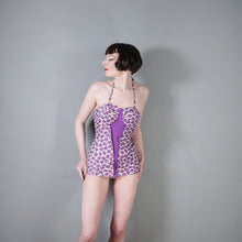 Load image into Gallery viewer, 50s SCOTCH WOOL SHOP PURPLE ROSE FLORAL PRINT SHIRRED SWIMSUIT - S