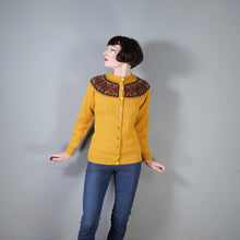 Load image into Gallery viewer, 70s HANDKNITTED DARK YELLOW TRADITIONAL FAIRISLE WOOL CARDIGAN - M