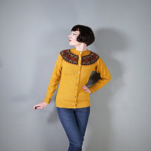 Load image into Gallery viewer, 70s HANDKNITTED DARK YELLOW TRADITIONAL FAIRISLE WOOL CARDIGAN - M
