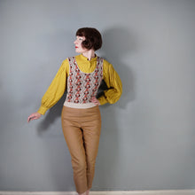 Load image into Gallery viewer, 70s BROWN AND GREY ART DECO LADY PORTRAIT PATTERN TANK TOP - M