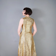 Load image into Gallery viewer, 60s FUZZY GOLD TINSEL MAXI PILLAR DRESS WITH PATCH POCKETS - XS