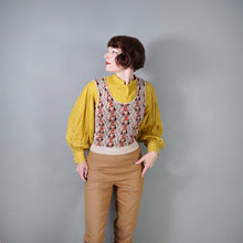 Load image into Gallery viewer, 70s BROWN AND GREY ART DECO LADY PORTRAIT PATTERN TANK TOP - M