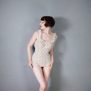 50s DE WEESE LACE SPIDER WEB AND BUTTERFLY RHINESTONED SWIMSUIT - XS
