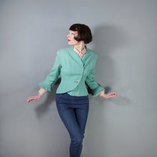 Load image into Gallery viewer, 60s LILLI ANN PASTEL MINT GREEN WOOL CREPE ASYMMETRIC JACKET WITH FUR CUFFS - S